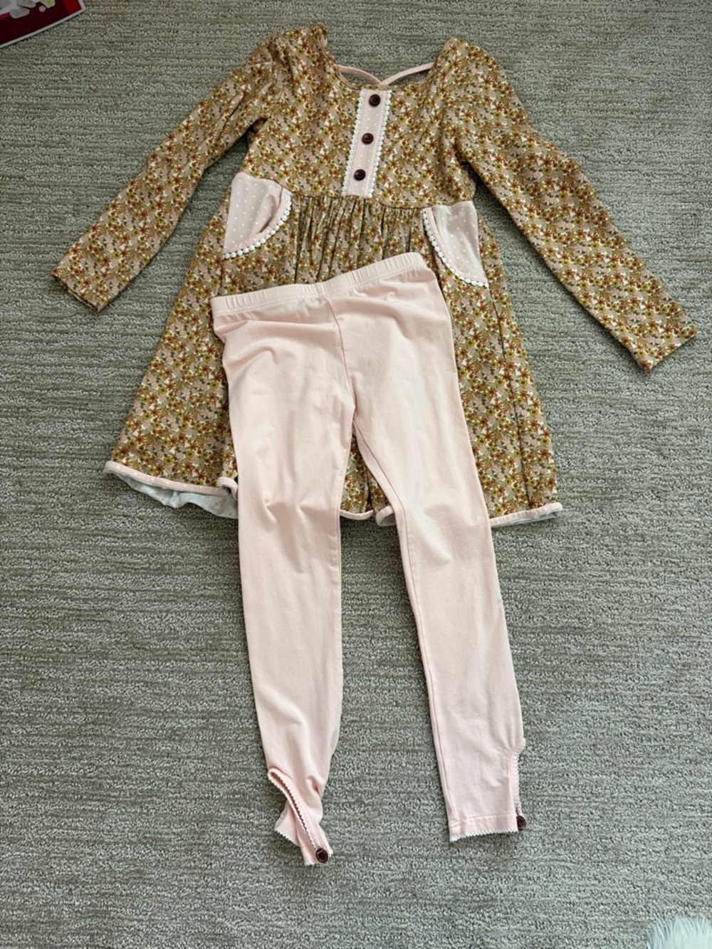 Girls Floral Tunic Dress & Pink Leggings Set
